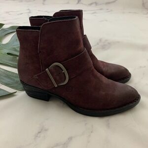 Born Womens Ankle Booties Size 6.5 Dark Purple Suede Point Toe Buckle Trim